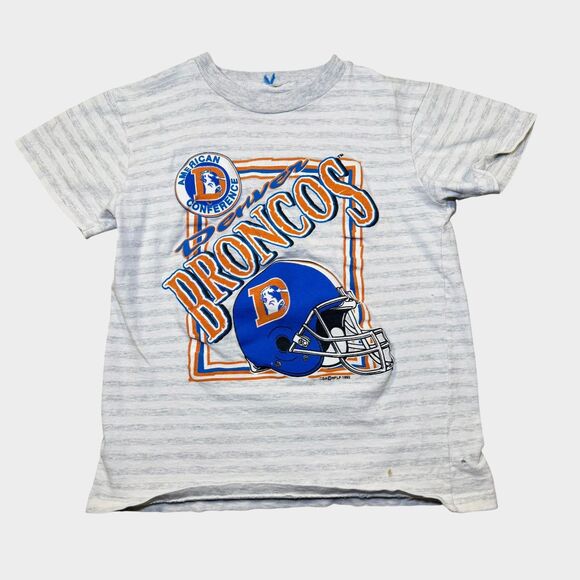 NFL Other - Vtg 1992 Denver Broncos Youth T-Shirt Single Stitch Heather Gray Striped 90s NFL